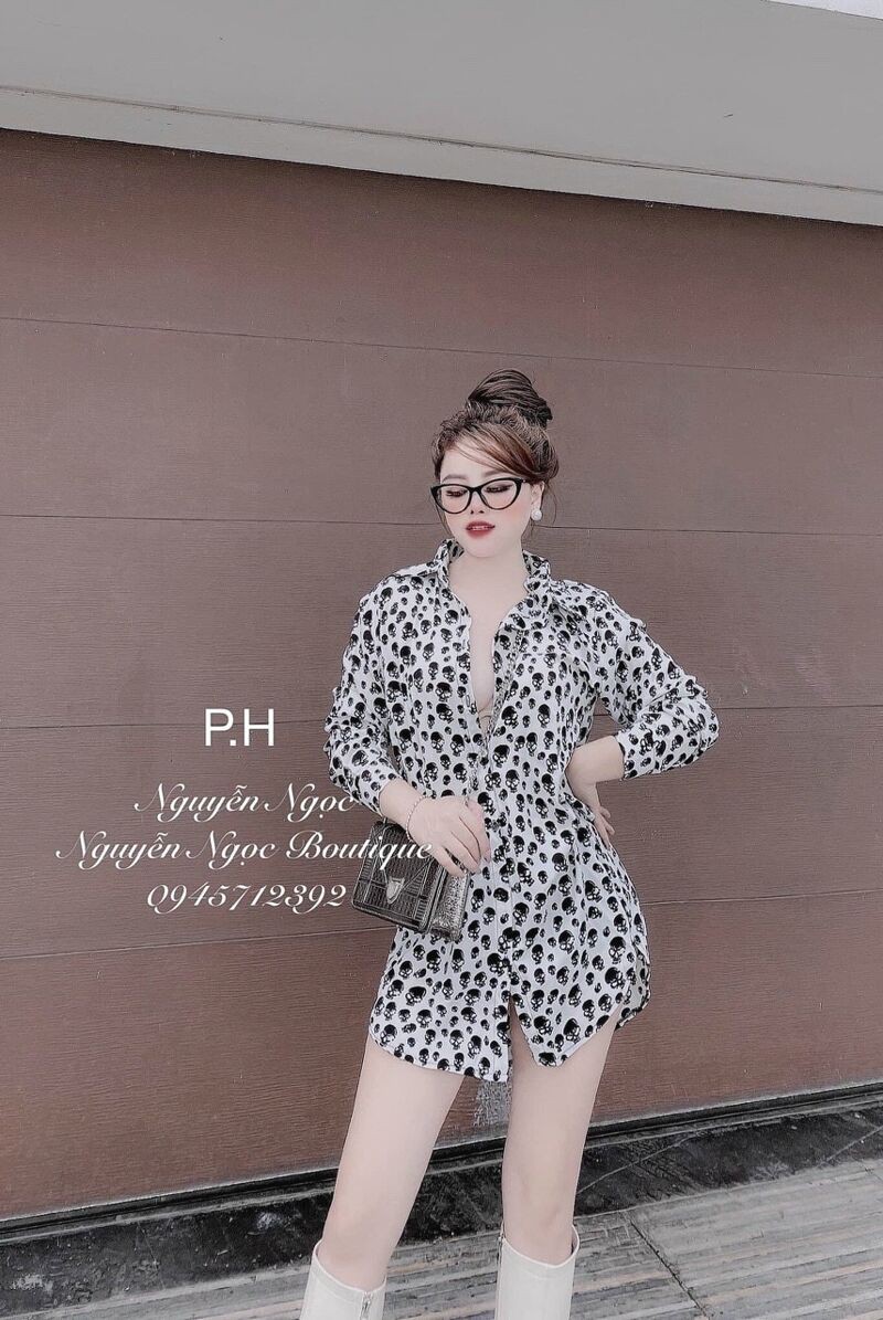 áo sơ mi nữ form rộng kiểu hàn họa tiết 5D cá tính dáng thụng sexy