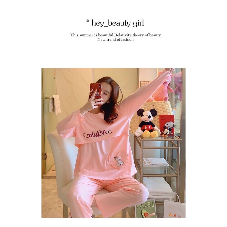 (Big size)Bộ Bầu Mặc Nhà 100% Cotton Mềm Mại lật ngực -Đồ Bầu Sau Sinh Có Mở Cho Bú Và Chun Chỉnh Bụng tiện lợi