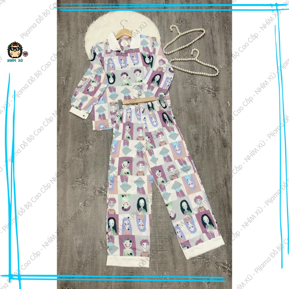 Đồ Bộ Ngủ Pijama Mặc Nhà Áo Tay Dài Quần Dài Vải Satin Cao Cấp Human Art | BigBuy360 - bigbuy360.vn