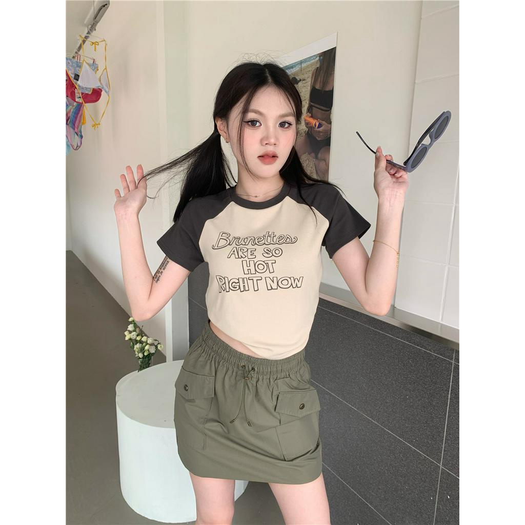 Áo Thun Ngắn Tay In Raglan Phong Cách Retro Mỹ 62841