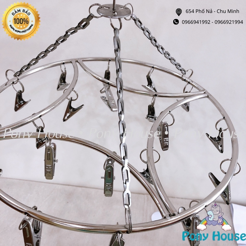 Móc trùm tròn inox phơi gồm 20 kẹp phơi quần áo, khăn,tất tiện lợi Cho Bé