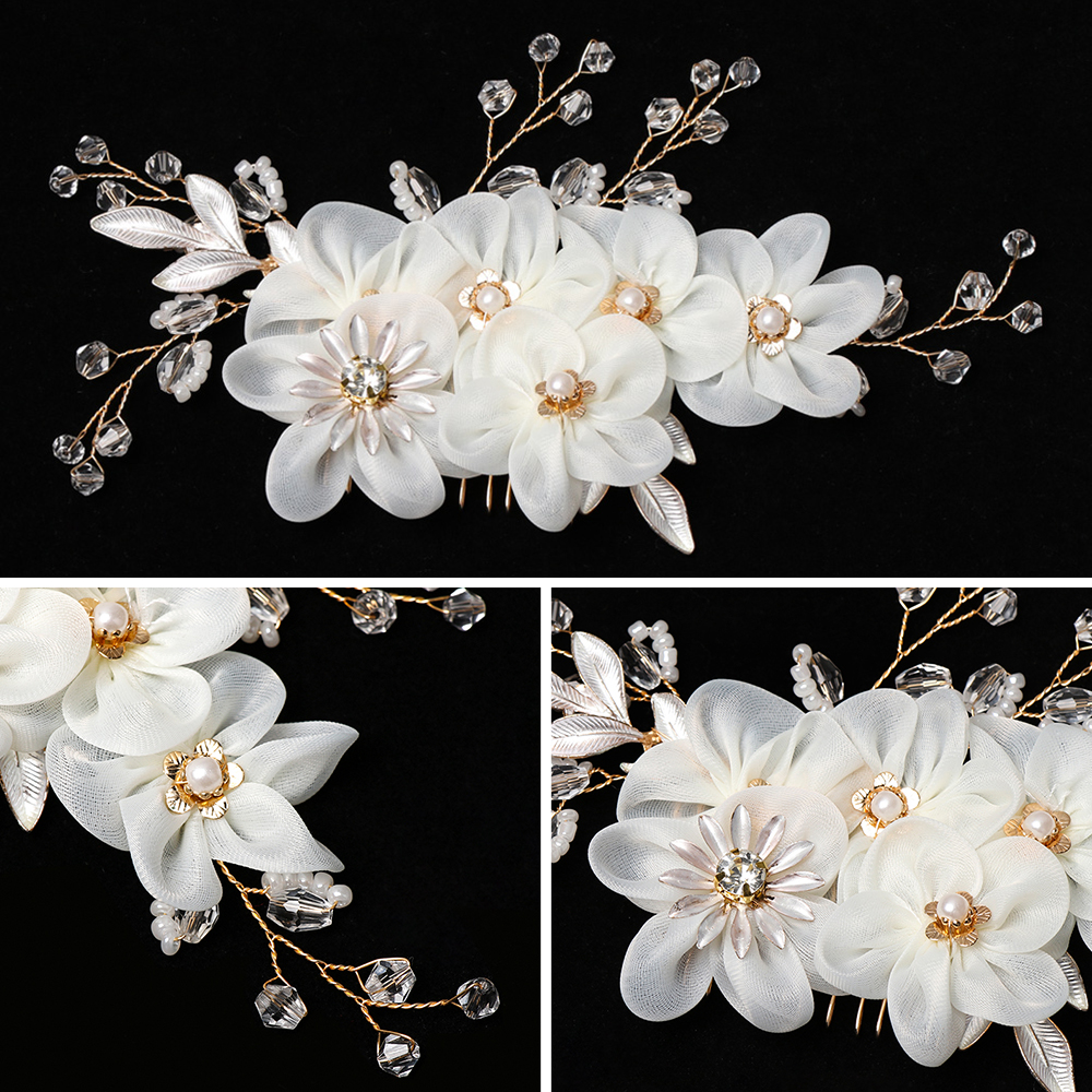 (Hàng Mới Về) Lược Cài Tóc Hình Hoa Trắng Đính Ngọc Trai Thời Trang