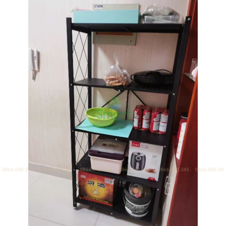 Kệ đa năng gấp gọn có bánh xe 3 tầng, 4 tầng, 5 tầng để cây cảnh, lò vi sóng, lò nướng, sách vở