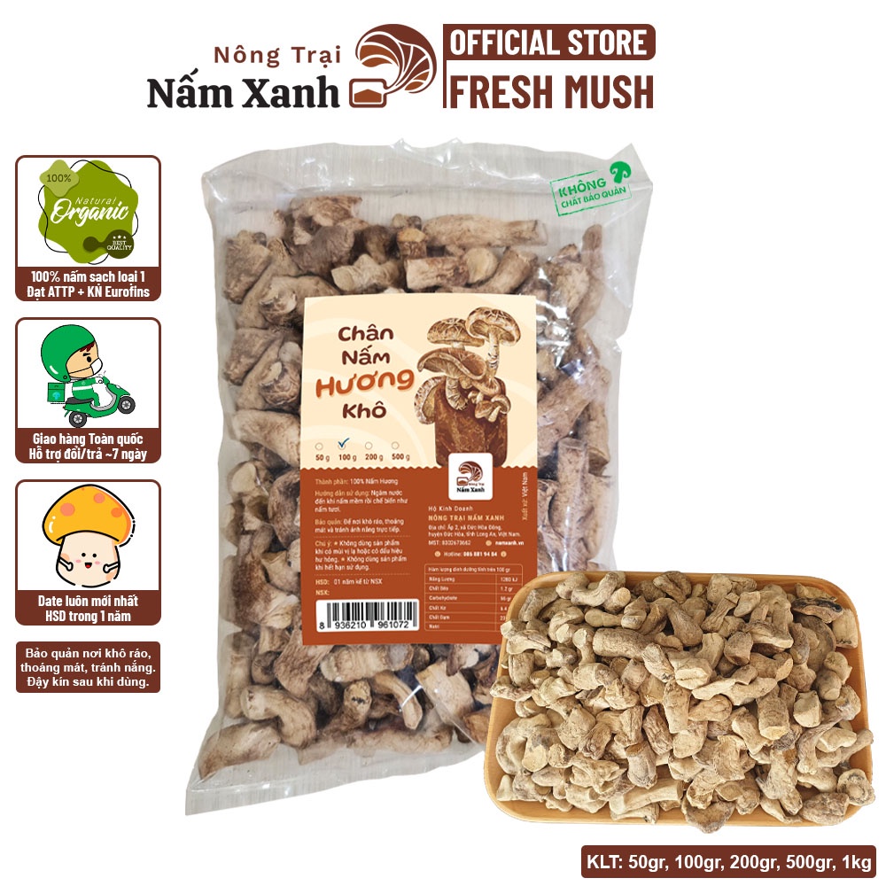 Chân Nấm Hương Khô 50gr 100gr 200gr (Chân Nấm Đông Cô Khô) Làm Ruốc Cực Ngon - Nông Trại Nấm Xanh