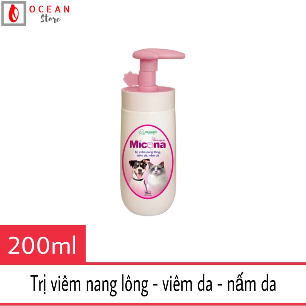Sữa tắm chuyên ngừa viêm da, nấm da, dưỡng lông siêu mượt cho chó mèo (VMD) - Shampoo Micona 200ml