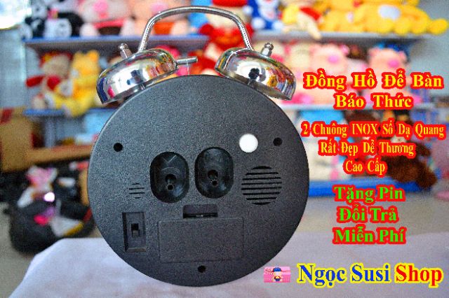 ĐỒNG HỒ 2 CHUÔNG  INOX SỐ DẠ QUANG CAO CẤP RẤT ĐẸP  + TẶNG PIN + DÙNG ĐỂ BÀN VÀ BÁO THỨC