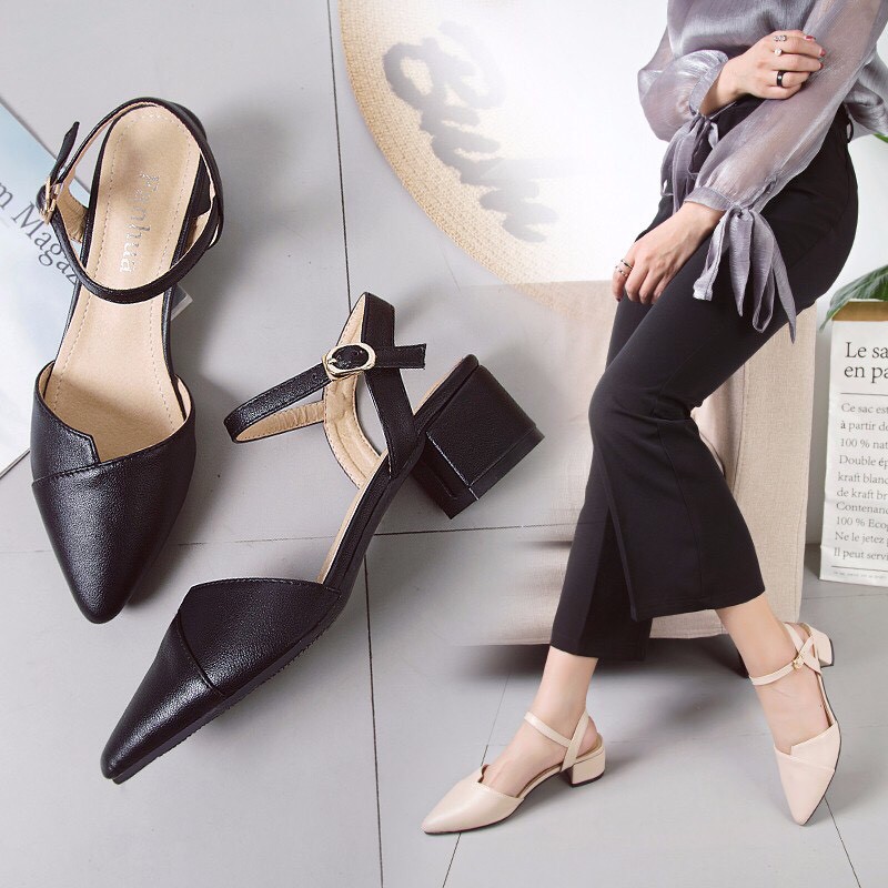 Sandal cao gót, sandal mũi nhọn gót vuông 5p siêu đẹp