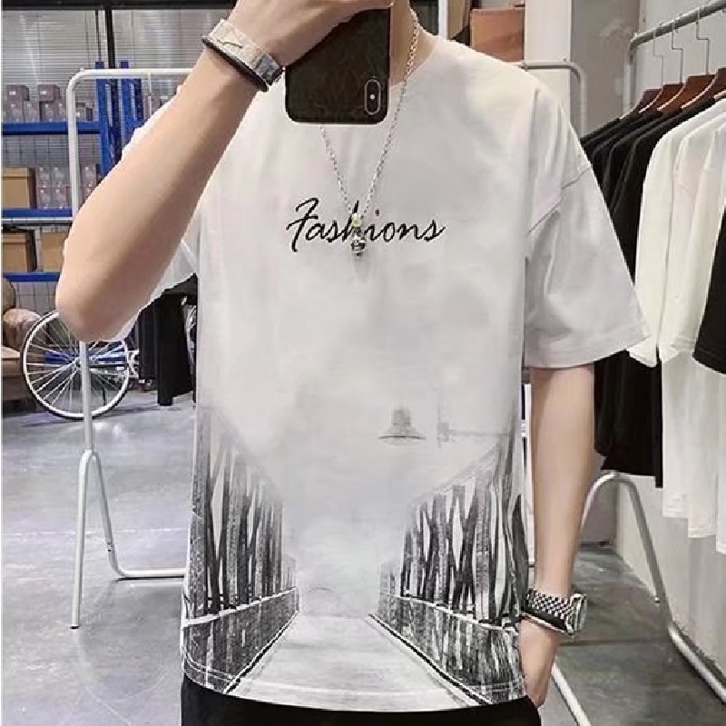 Áo thun tay ngắn cổ tròn dáng rộng in họa tiết phong cách hip hop Hàn Quốc thời trang cho nam size M-3XL