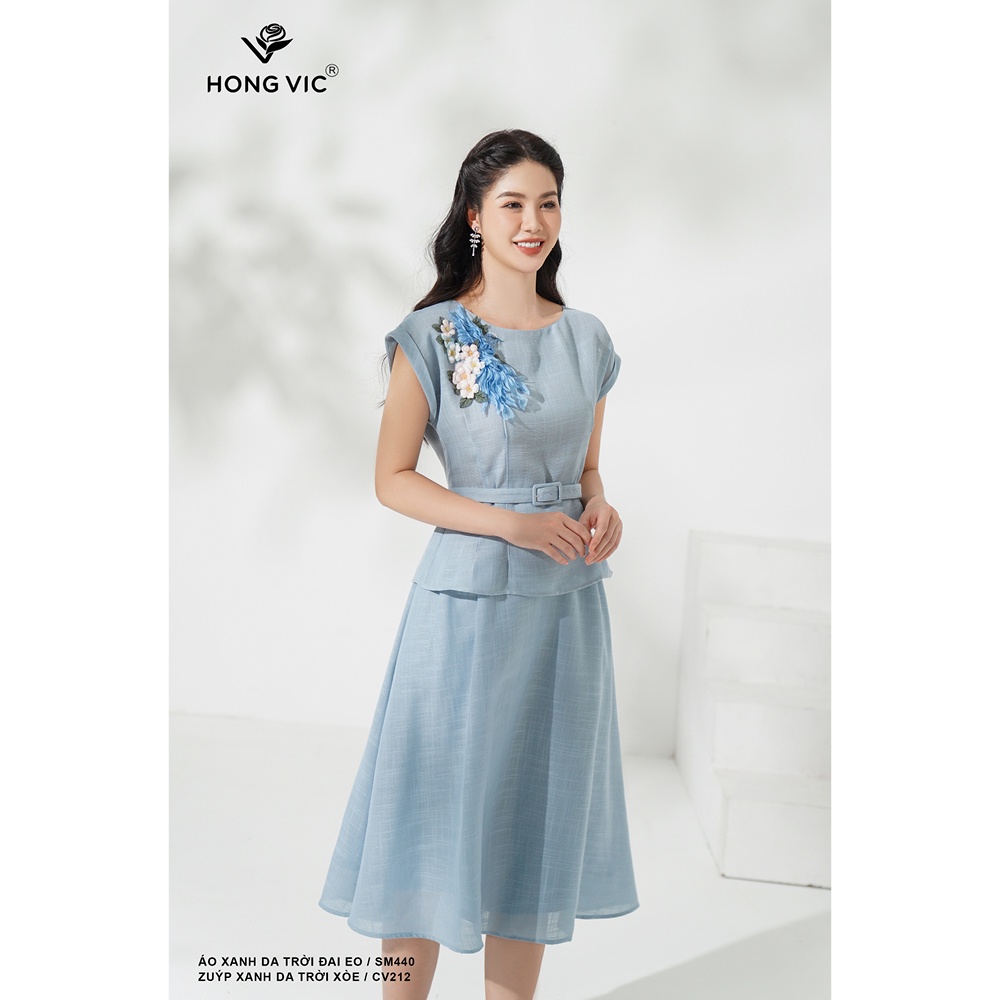 Chân váy nữ thiết kế Hong Vic xanh da trời xòe CV212