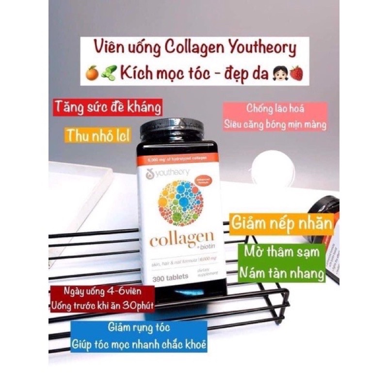 Viên uống Youtheory Collagen Biotin Mỹ đẹp da, tóc óng mượt hộp 390 viên - CO019