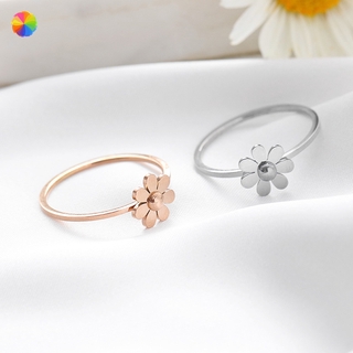 Nhẫn Cặp Bằng Thép Titanium Hình Hoa Hướng Dương Màu Vàng Hồng