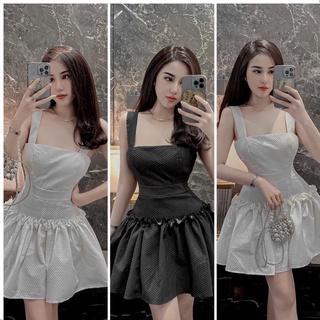 Đầm hai dây dáng xòe thun xốp mềm mịn