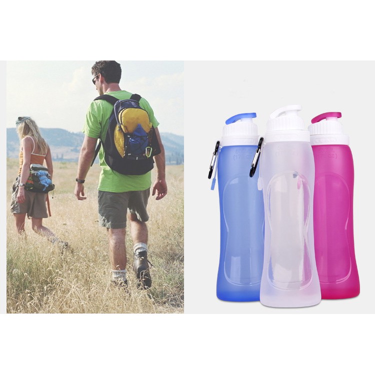 Bình nước thể thao WALFOS silicone gấp gọn lại được thiết kế sáng tạo 500ml