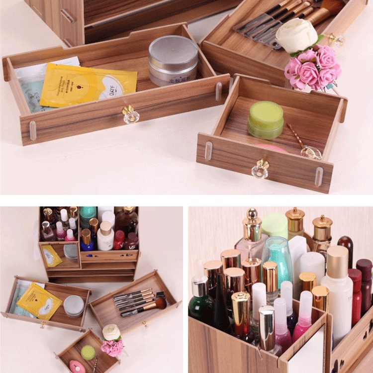 Hộp đựng mỹ phẩm 4 ngăn có gương tiện lợi