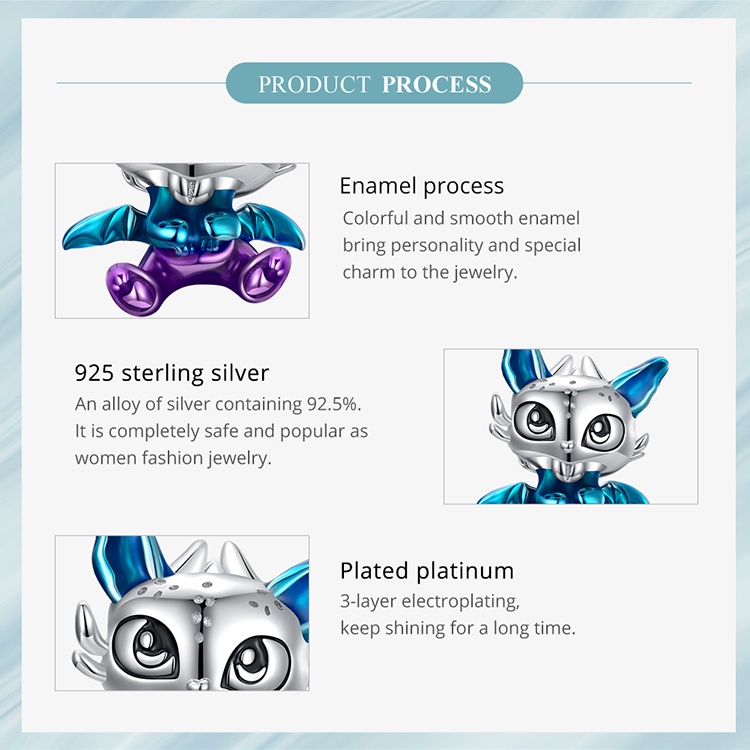 Mặt trang sức BAMOER bạc 925 thiết kế rồng bay đáng yêu độc đáo