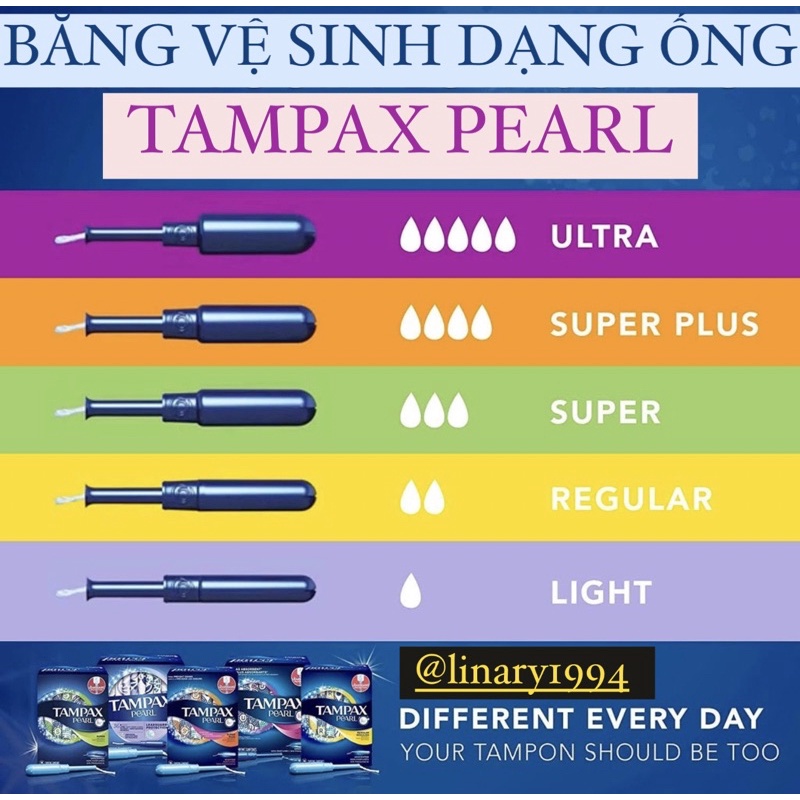 Tampon Tampax Pearl - Băng Vệ Sinh Dạng Ống (đủ size)