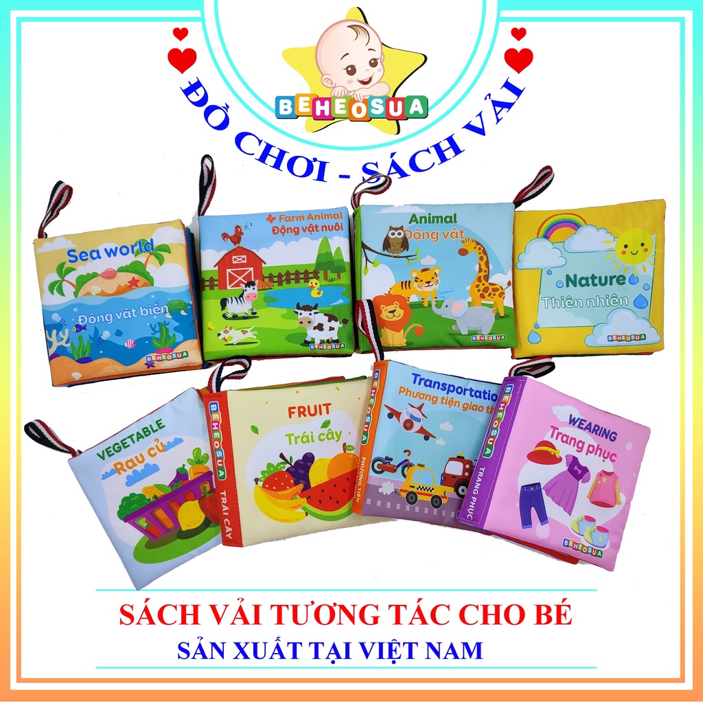 Sách vải cho bé giúp bé kích thích đa giác quan – Thương hiệu Bé Heo Sữa song ngữ Việt – Anh