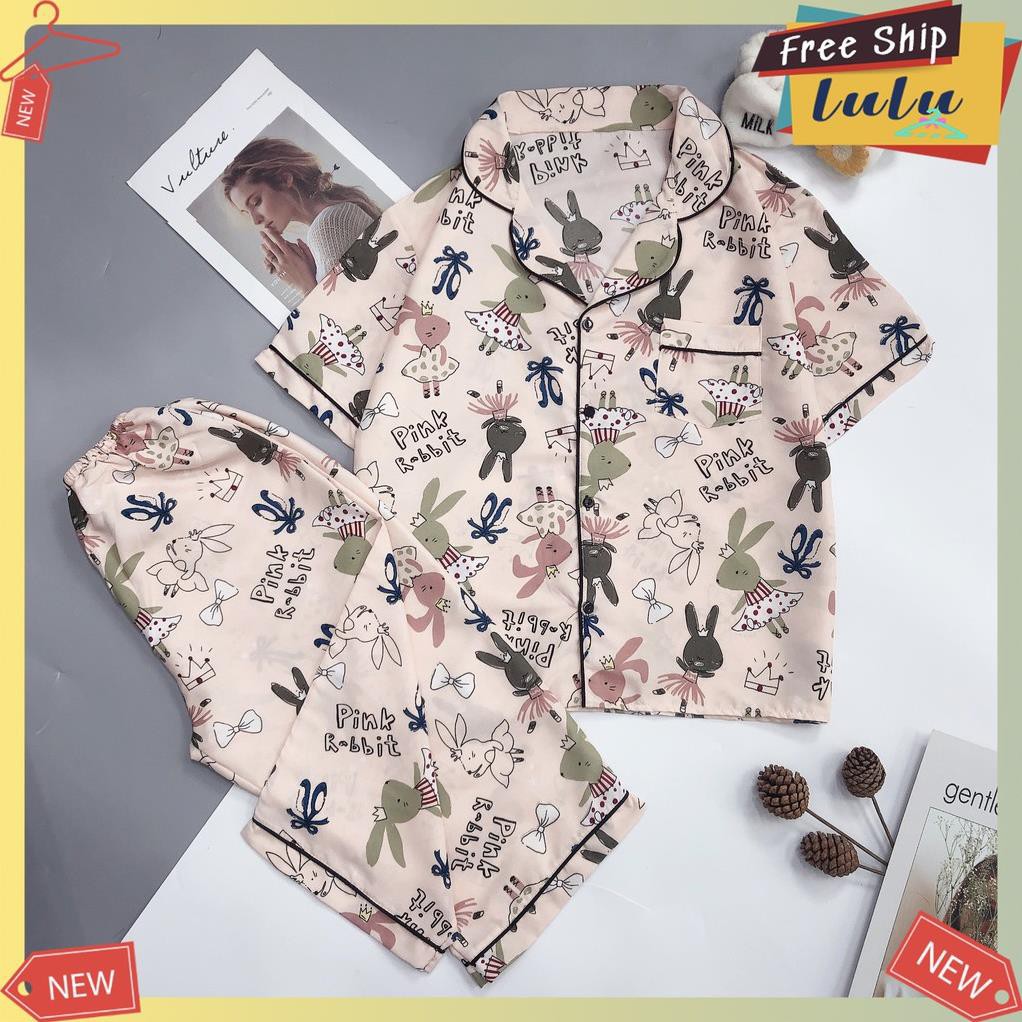 Pijama kate thái lửng freesize dưới 62kg Lulu Shop, đồ bộ mặc nhà nữ áo cộc quần lửng ngố. đẹp