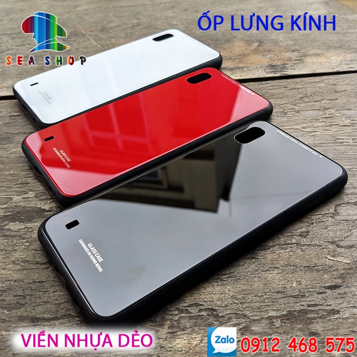 Ốp lưng Samsung Galaxy A10 viền dẻo chống sốc - Mặt lưng bằng kính cường lực