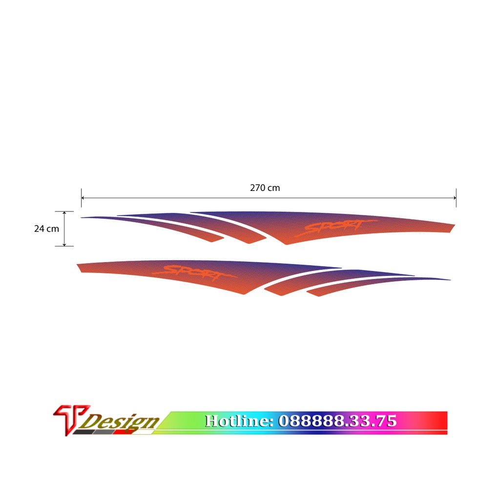 Tem trang trí xe Honda, xe Madza, tem xe mẫu mới WRAP21, decal dán sườn xe KT 270x28cm