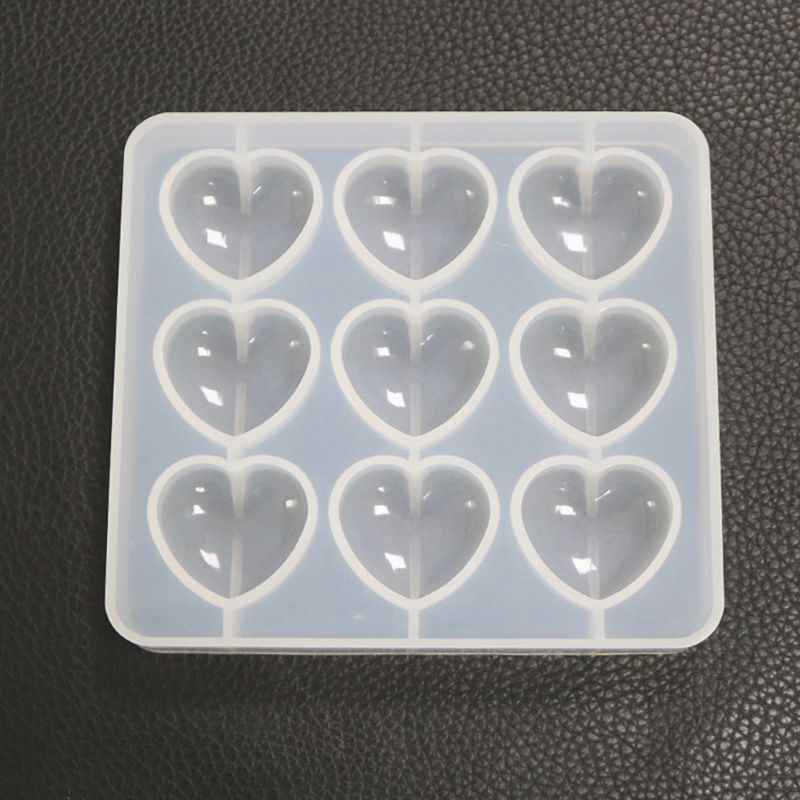 HANDMADE Khuôn Silicone Làm Mặt Dây Chuyền Hình Trái Tim 9 Lỗ