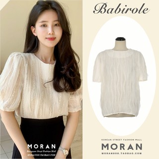 (ORDER) Áo sơ mi nữ cộc tay MORAN voan phối ren mỏng đơn giản sang trọng kiểu Pháp (HÀNG MỚI 2020)