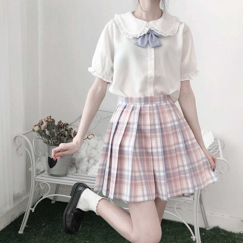 Áo sơ mi trắng tay ngắn cổ búp bê phong cách Lolita Nhật Bản dễ thương dành cho nữ