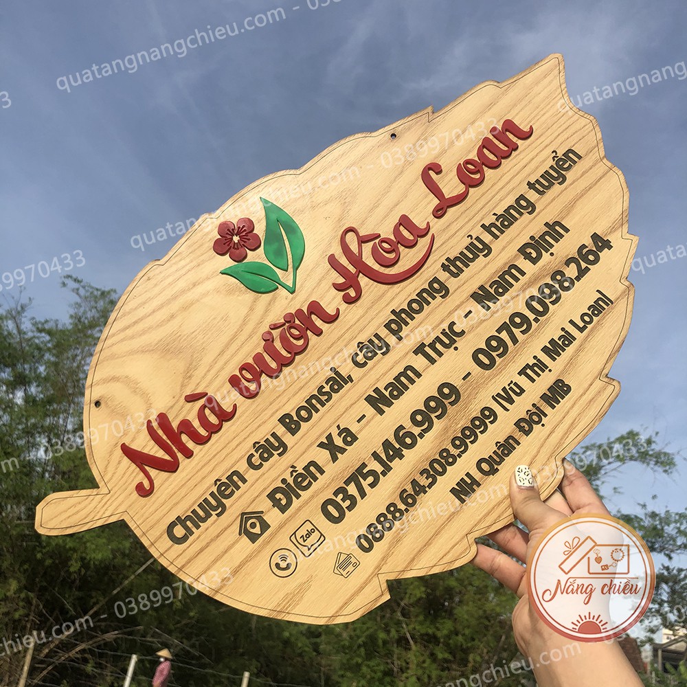 Bảng treo cửa hàng, demo quán cà phê , trà sữa,  treo nhà vườn chuyên cây Bonsai, cây cảnh_ Chất liệu gỗ tự nhiên
