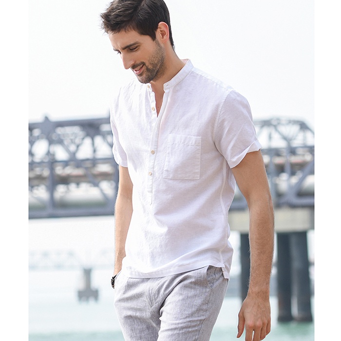 Áo nam cổ tầu linen mềm mát thích hợp mùa hè, thời trang phong cách trẻ