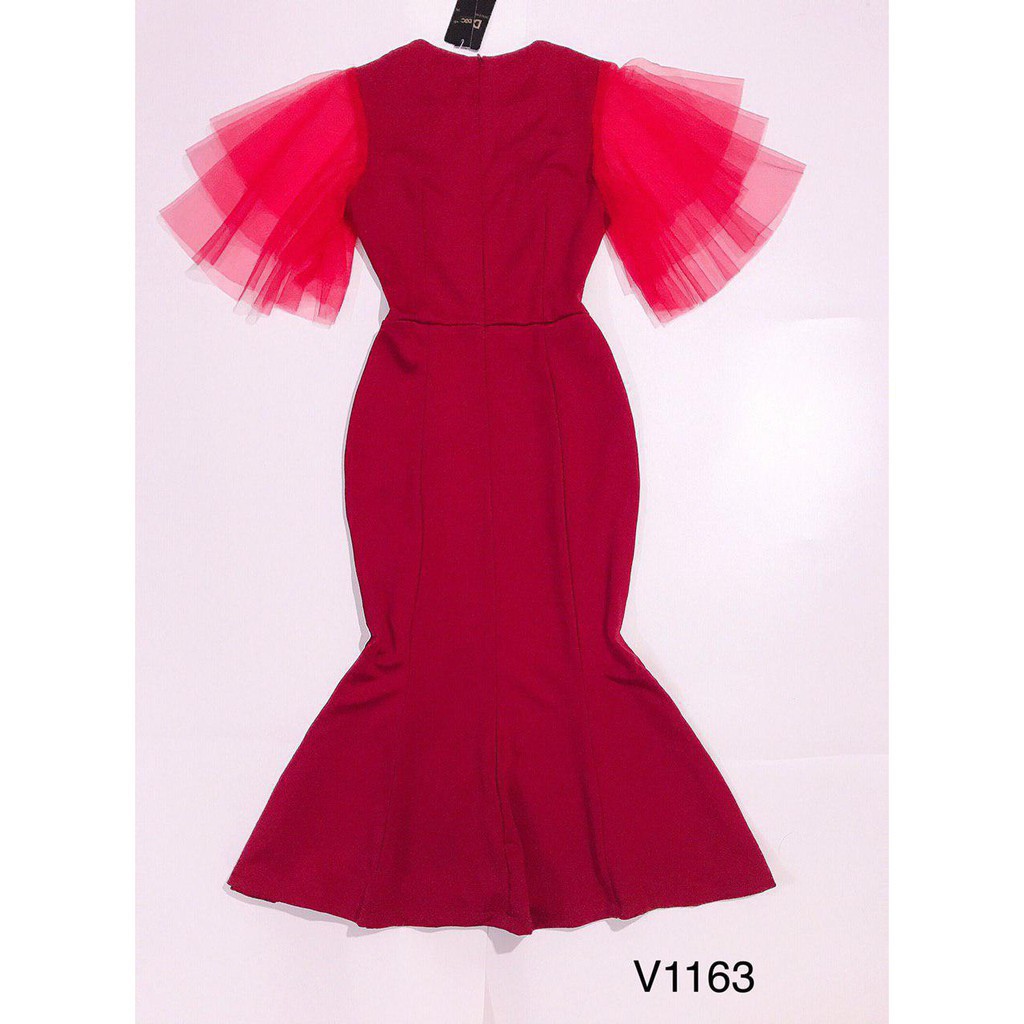[ xả kho ] MiD Đầm đỏ thiết kế V1163 chất umi nhật đáp ren thêu hoa thủ công