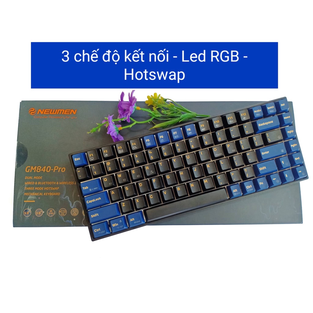 Bàn phím không dây Newmen GM840 Pro RGB 3 mode Bluetooth /Wire/ có dây, Bàn phím cơ không dây điện thoại ipad giá rẻ
