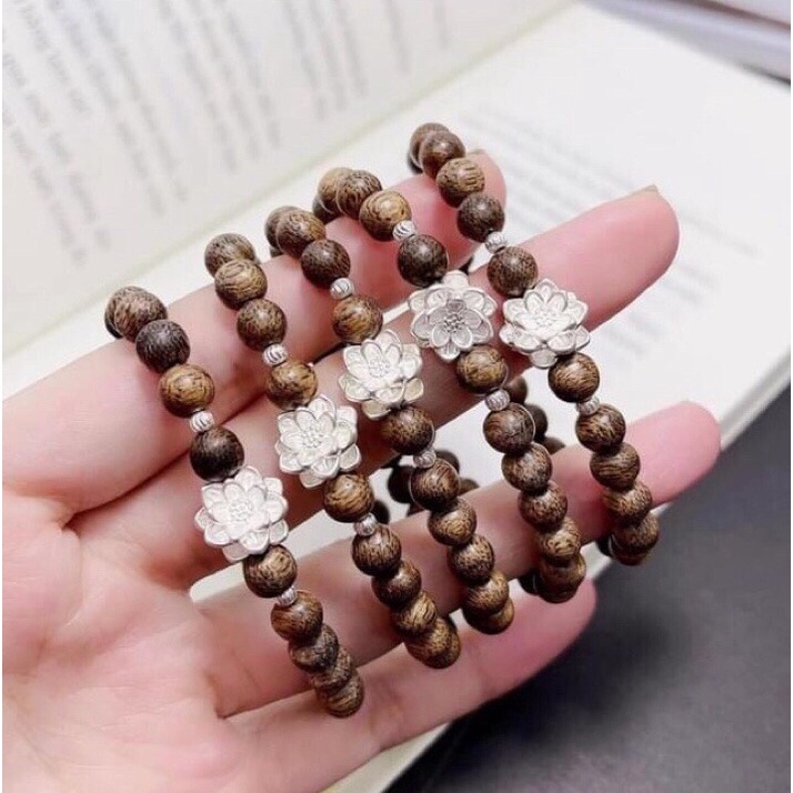 Vòng Tay Trầm Hương 💥DEAL SỐC💥 Vòng Trầm Tốc Hương Thơm Tự Nhiên, Kết Hợp Hoa Sen Bạc, Vòng May Mắn, Vòng Đôi Nam Nữ