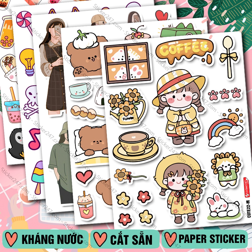 Sticker Cute Trang Trí 🌈𝑭𝒓𝒆𝒆𝒔𝒉𝒊𝒑 Hình Dán Cute Sticker Dễ Thương Dán Sổ Giá Rẻ, Chống Nước, Cắt Sẵn