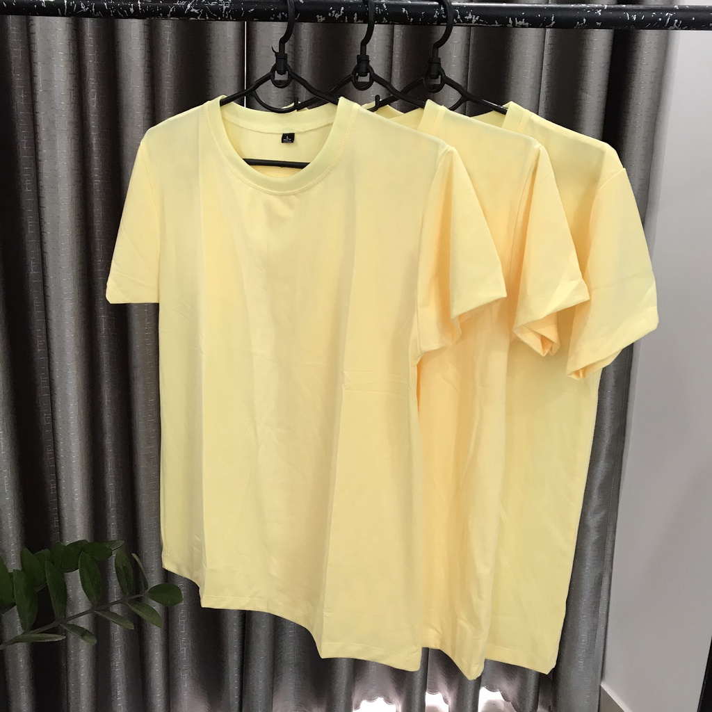 Áo Thun Trơn Màu Vàng Chanh Ảnh Chụp Thật Ngắn Tay Cổ Tròn Form Vừa Unisex Dùng Chung Cho Nam Và Nữ
