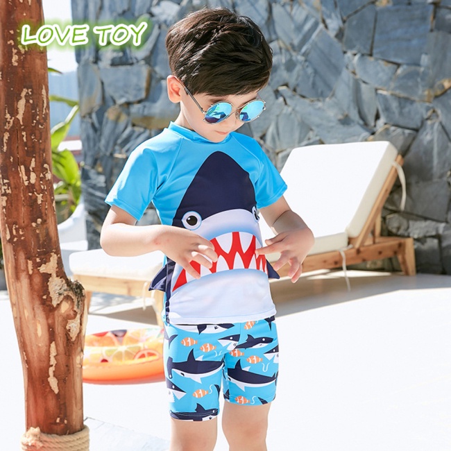 Set Đồ Bơi 3 Món Gồm Quần Short + Mũ In Hình Cá Mập Hoạt Hình Nhanh Khô Chống Nắng Dành Cho Bé Trai