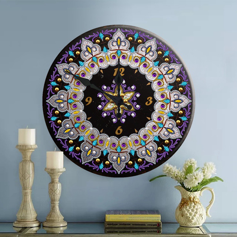 Mandala Diamond Painting Clock Metal Tin Signs DIY Pub Signboard C