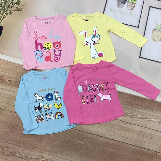 [Xinh Xinh] Áo Thun Dài Tay Bé Gái Chất Cotton Đẹp Sz 1-5T, Hình In Sắc Nét