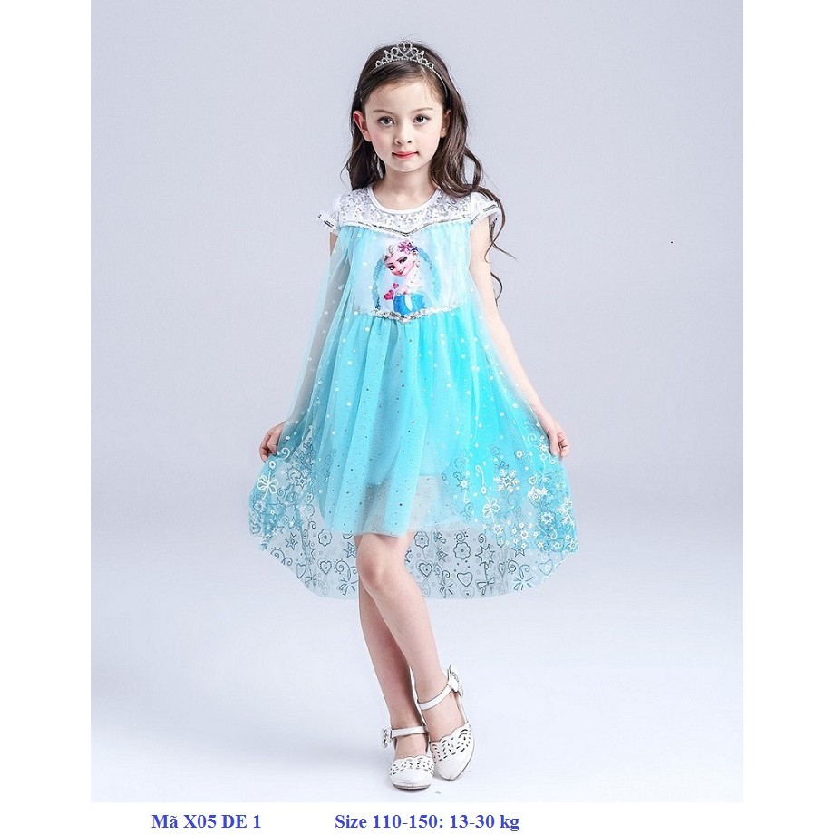 Mã X05 DE 1 - Đầm Elsa cho bé màu xanh