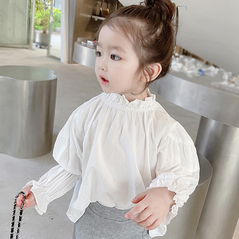 Áo kiểu tay dài phồng cổ bèo dễ thương thời trang xuân thu dành cho bé gái 3-8 tuổi