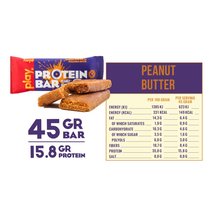 Thanh Bánh Cung Cấp Protein 💪FREESHIP💪 Thanh Play Protein Bar - Bánh Tăng Cường Cơ Bắp Vị Bơ Đậu Phộng Hộp 12Thanh SP5.1