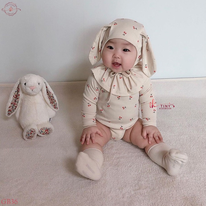 Body Chip Dài Tay, Bodysuit Thu Đông Họa Tiết Cherry (TẶNG KÈM MŨ THỎ) Cho Bé Gái Từ 4-13kg [GB36]