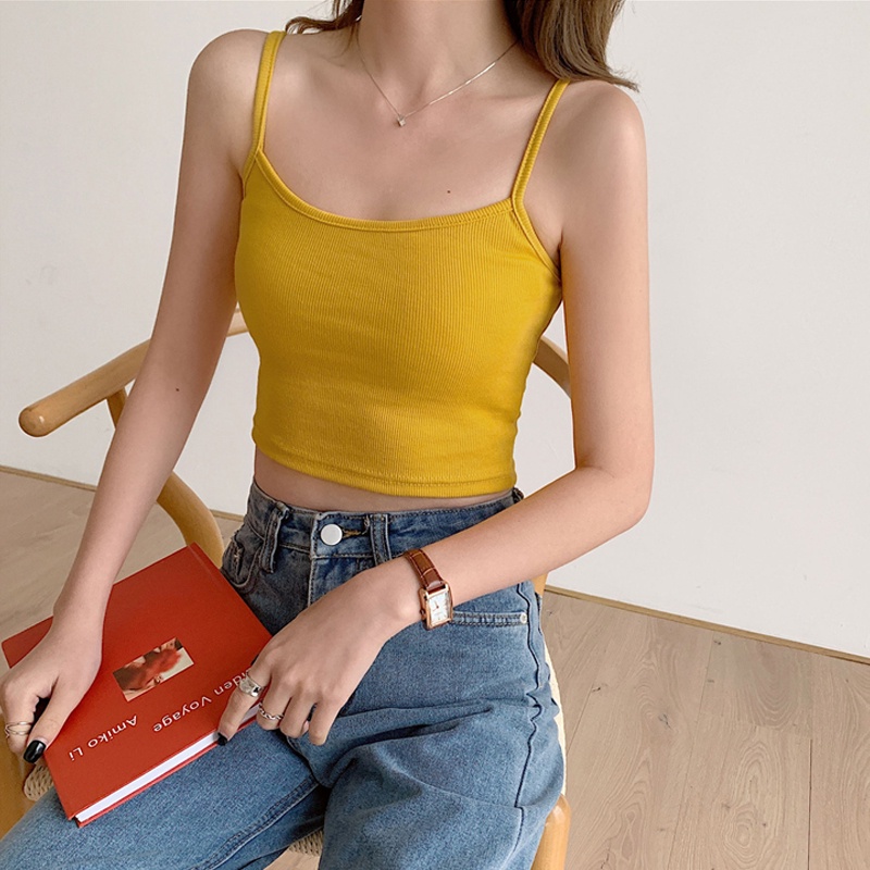 Áo Croptop Hai Dây Phong Cách Hàn Quốc Quyến Rũ Cho Nữ Áo Crop Top Thể Thao Hai Dây Co Giãn Màu Trơn Thời Trang Mùa Hè Quyến Rũ Cho Nữ