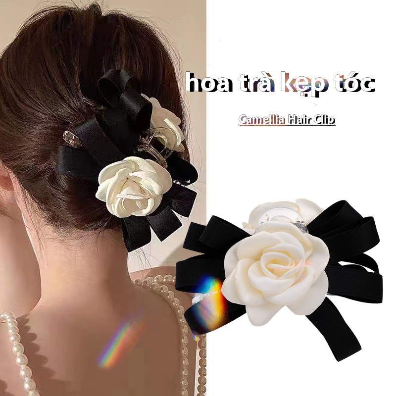 Kẹp Tóc Vải Màu Đen Cỡ Lớn Phong Cách Pháp Thanh Lịch Dành Cho Nữ
