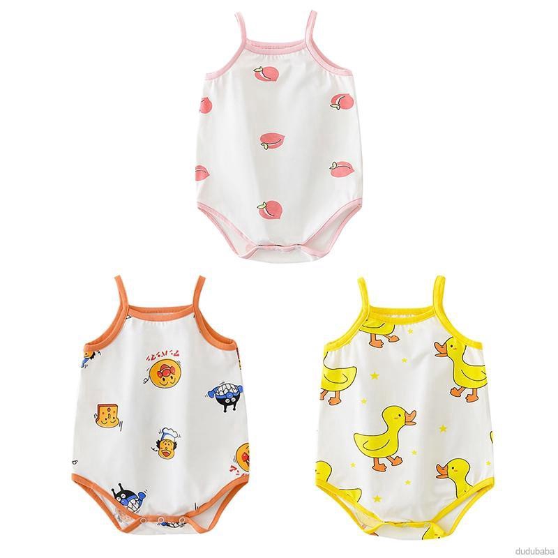 Áo liền quần cotton kiểu sát nách in hình Anpanman/ đào/ vịt xinh xắn dành cho bé