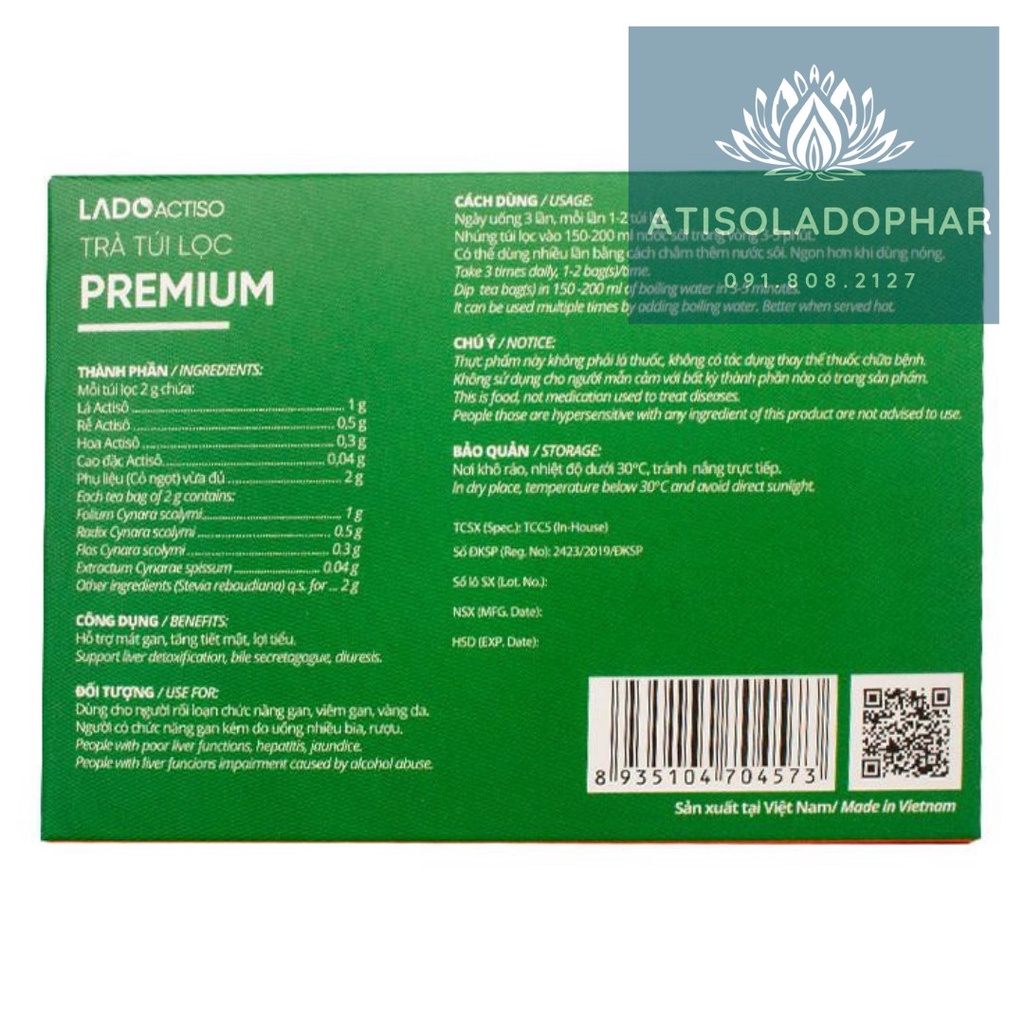 TRÀ ATISO / ACTISO PREMIUM LADOPHAR 100 TÚI - rẻ nhất shoppe