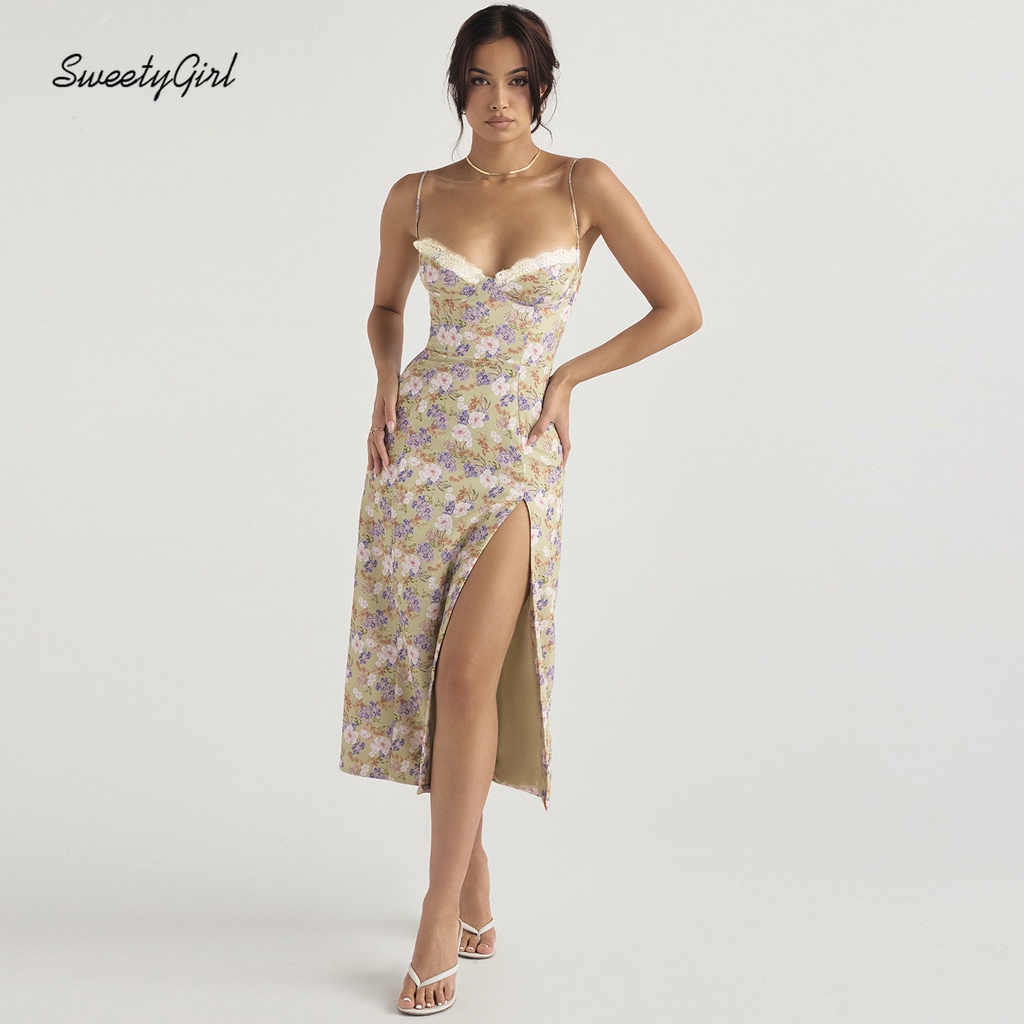 Đầm Midi Không Tay Cổ Chữ V In Họa Tiết Hoa Quyến Rũ Dành Cho Nữ 2022