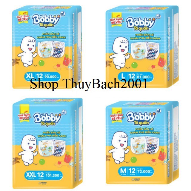 Tã quần Bobby M12,L12,XL12,XXL12 phiên bản hè khám phá biển xanh-Quà tặng bản giới hạn