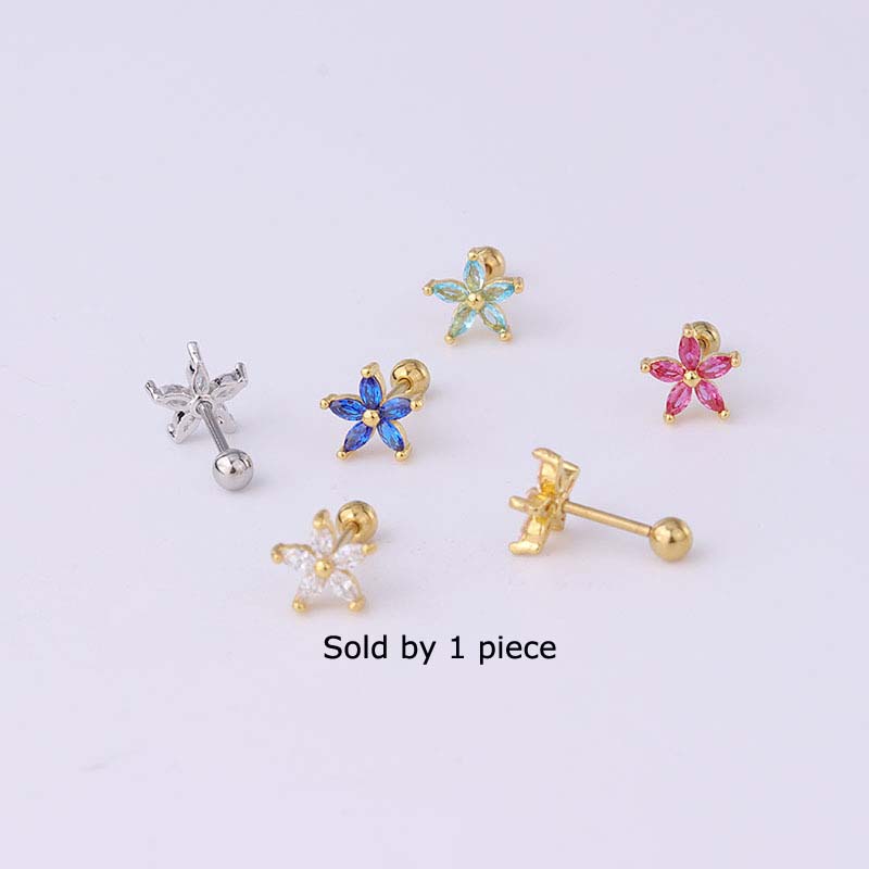 1 Bông tai hình hoa đính đá zircon 20g bằng thép không gỉ lấp lánh đáng yêu