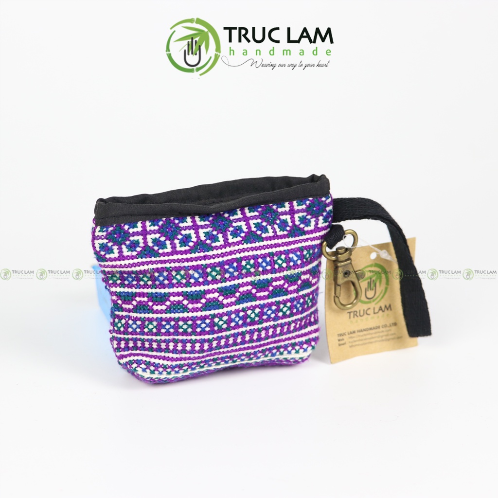 Ví Xu Mini Cầm Tay Móc Chìa Khóa Vải Thổ Cẩm Thêu Tay Trúc Lâm Handmade