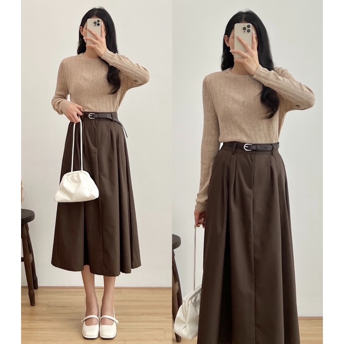 Chân váy dài cạp chun sau kèm belt 2262_CV0091